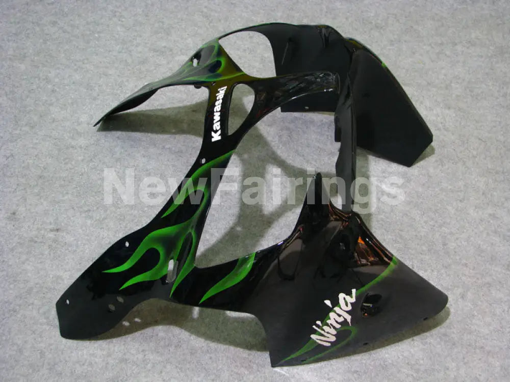 Black and Green Flame NINJA ZX 6R 00 02 Fairing Kit