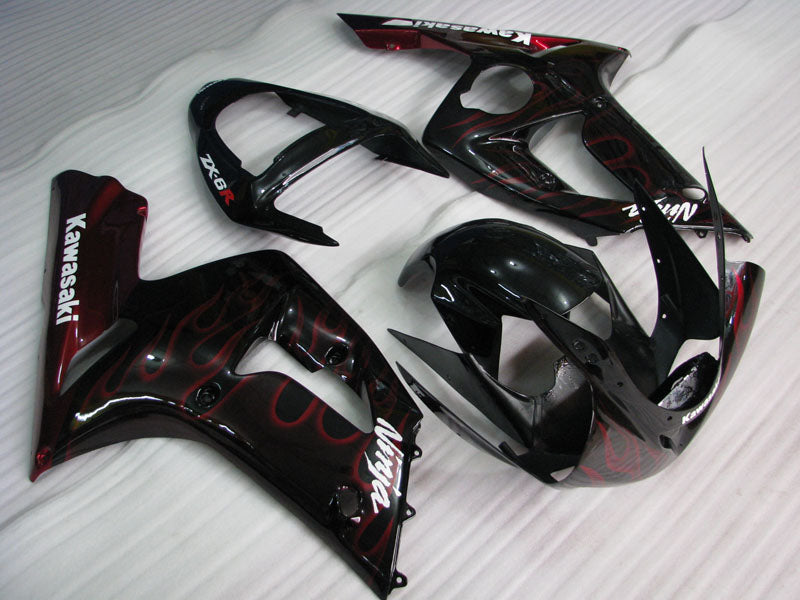 Black and Red Flame - NINJA ZX-6R 03-04 Fairing Kit
