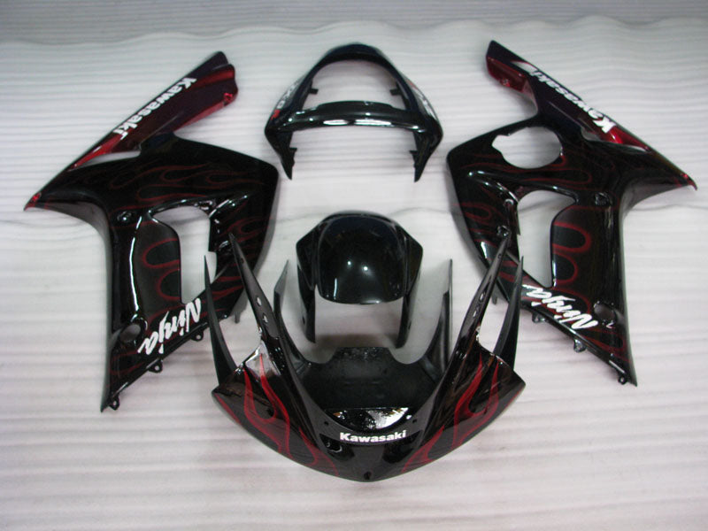 Black and Red Flame - NINJA ZX-6R 03-04 Fairing Kit